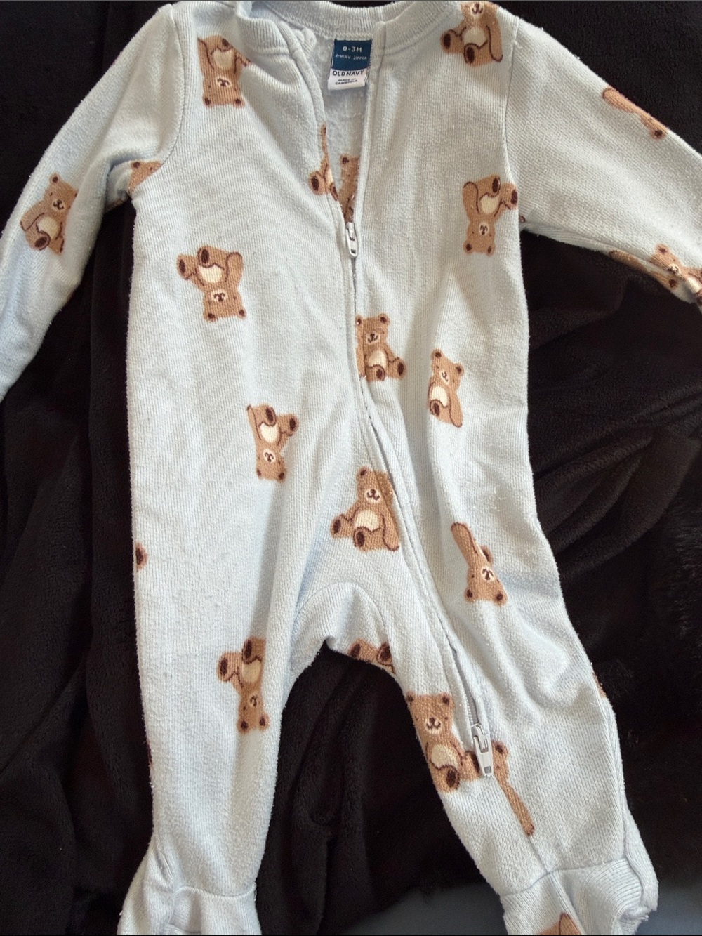 Old Navy Light Blue Bear Print Fleece Footed One-Piece